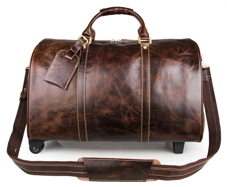 Gepäck Trolley Einzigartige Kuh Leder Jmd Rad Kapazität Duffel Tote Große Hohe Tasche Qualität Echtes Brown 7077lq Reise CqxXW7wg