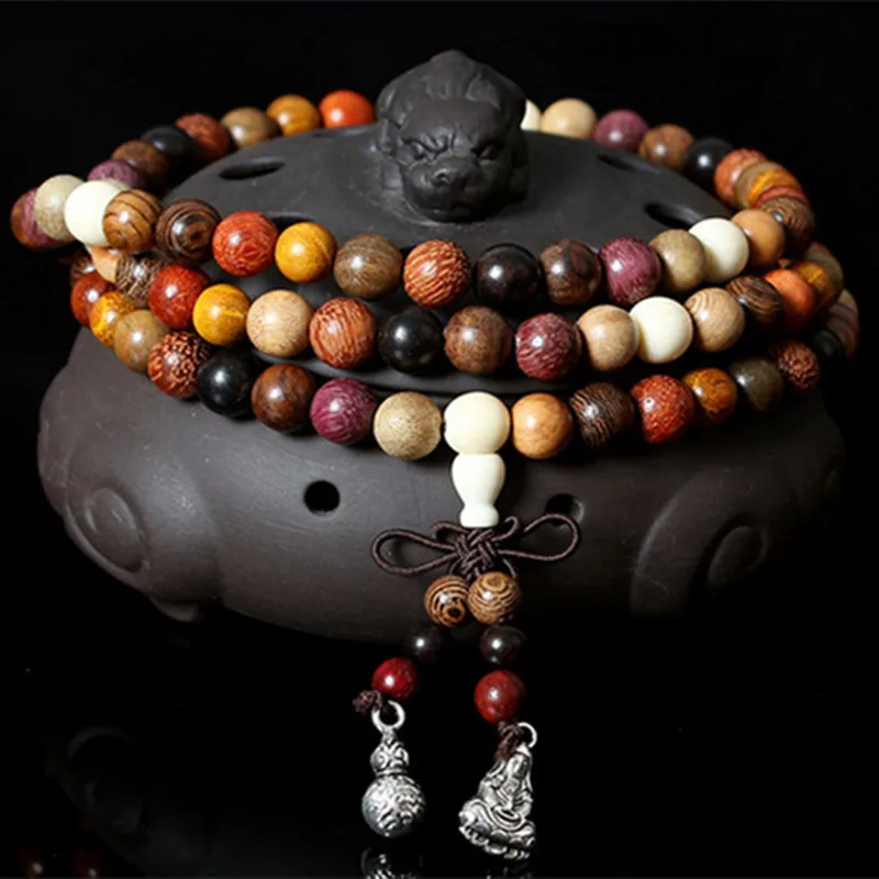 108 шт разнообразие сандалового дерева Тибетский буддистский молитвенный браслет с бусинами Будда мала-Розарий деревянный браслет с подвесками Diy Jewelr