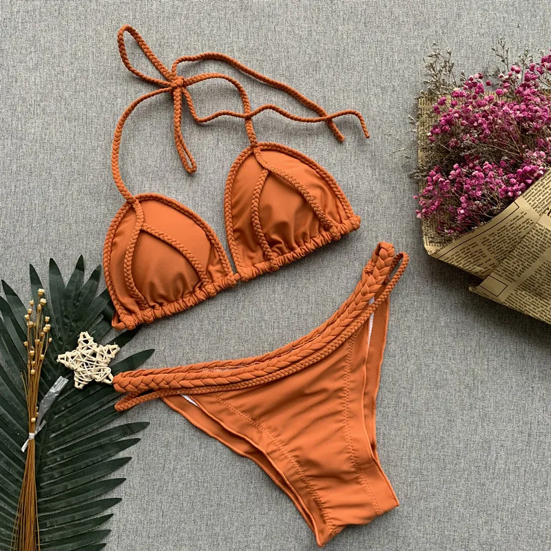 

Women Sexy Bra Set Push-up Padded Solid Color Bra Ladies Bikini Set Femme Swimsuit Triangle Beachwear Bathing Bandage