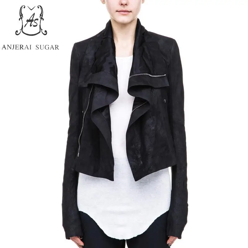 Veste Moto Mouton Peau Automne Véritable Nouveau Femmes Cuir Conception Court 2017 Printemps En Zipper Femme De Noir Vêtements xF8aYpa