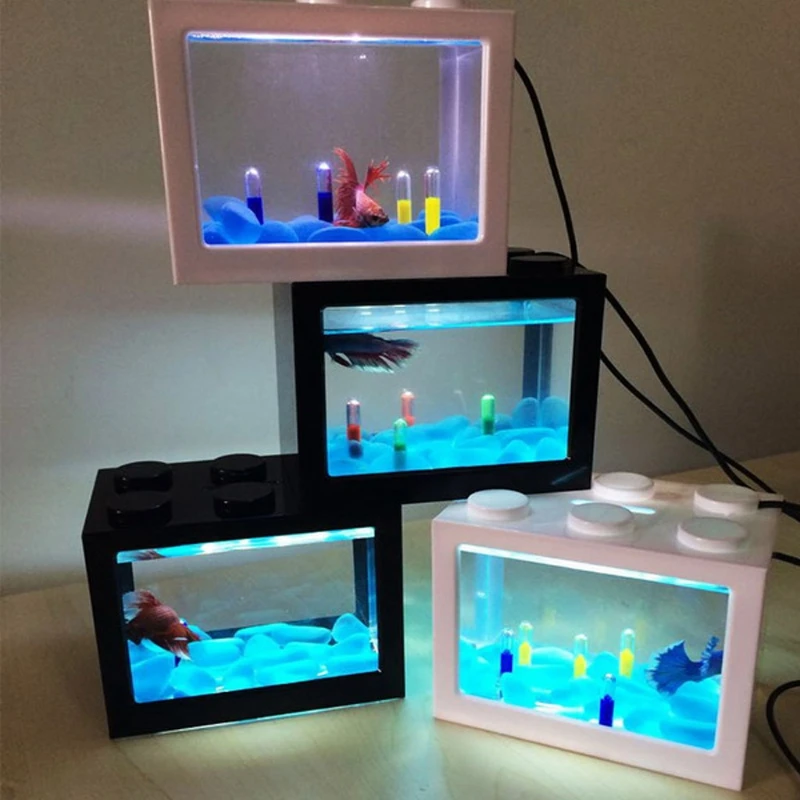 USB mini Fighting fish box аквариум светодиодный прозрачный акриловый аквариум офисное настольное украшение креативные строительные блоки