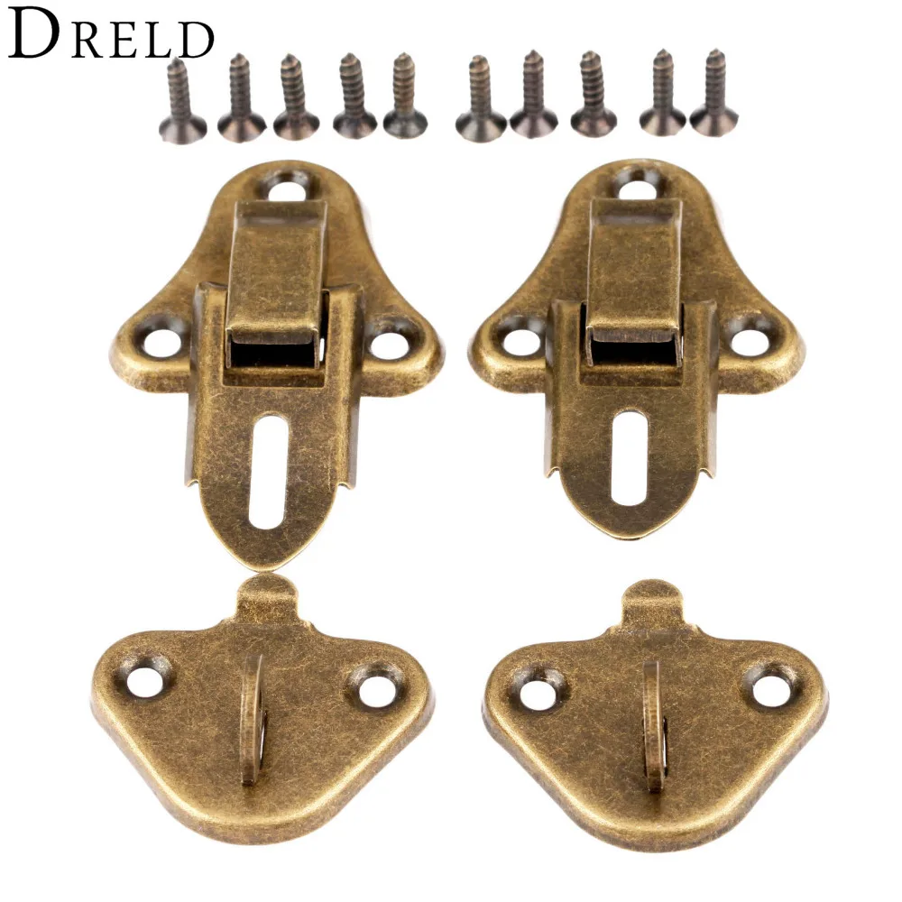 DRELD 2Pcs Antique Brass Latch Furniture Jewelry Box Hardware Gift Box