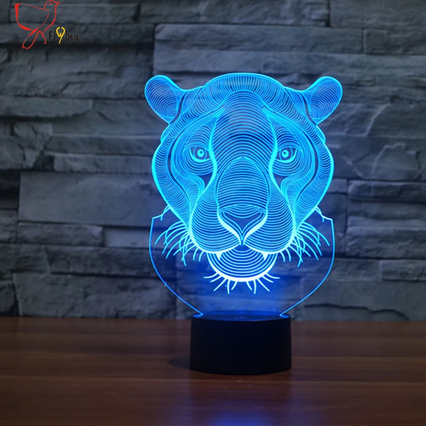 

2017 Creative Lion Head Shape night light 7 Color Changing Animal Led 3D illusion Lamp USB LED Desk Table Lamp as Home Deco gift