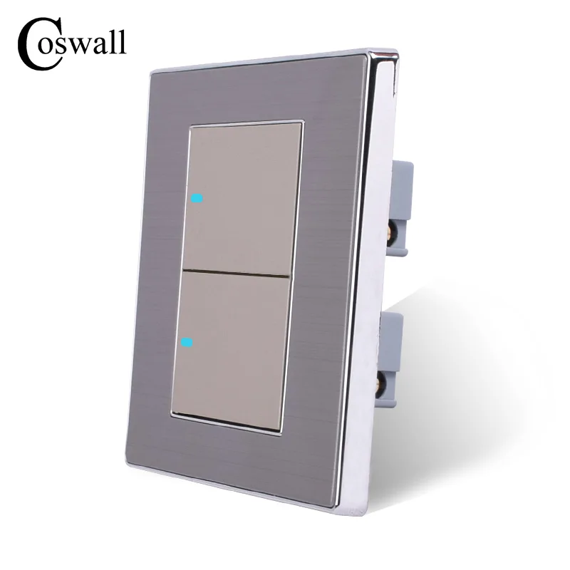 Coswall 2 банды 2 способ роскошный светодиодный светильник Переключатель ВКЛ/ВЫКЛ настенный выключатель прерыватель Матовая серебристая панель 10A AC 110~ 250 В