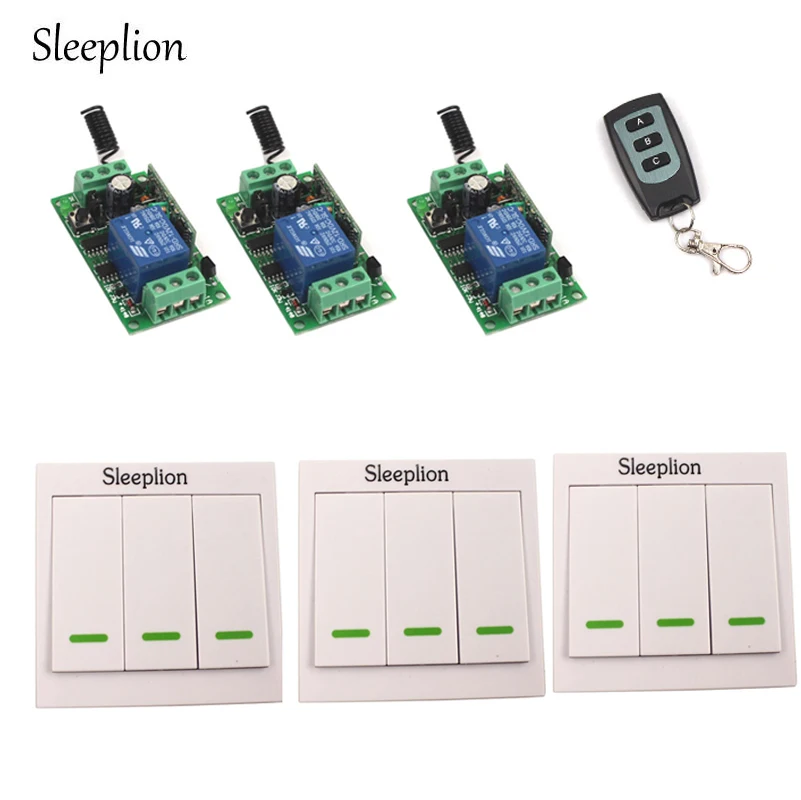 Sleeplion 12V 10A wireless Wall Switch Remote control Transmitter 3 font b Receiver b font Teleswitch