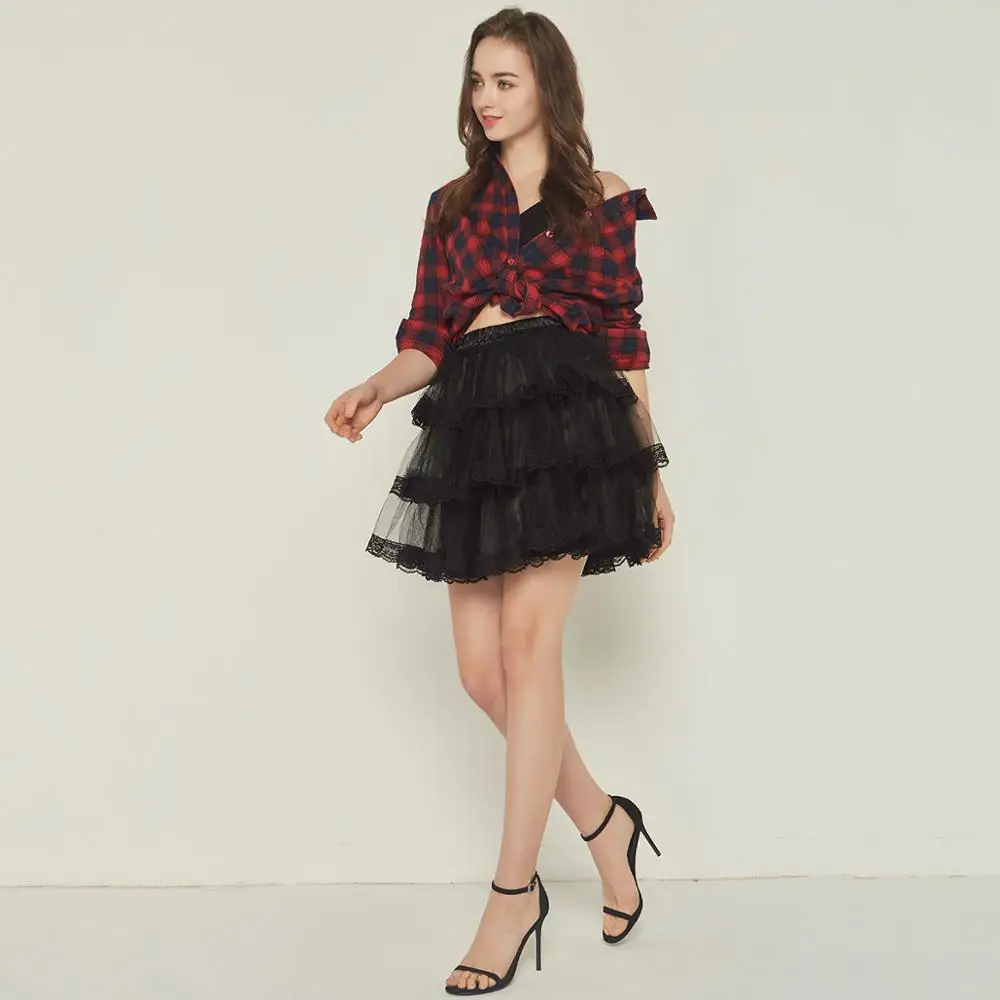 

3 Layers Womens Midi Skirts Fluffy Chiffon Pettiskirts Tulle Skirt Party Dance Tutu Skirt Women Lolita Petticoat Womens