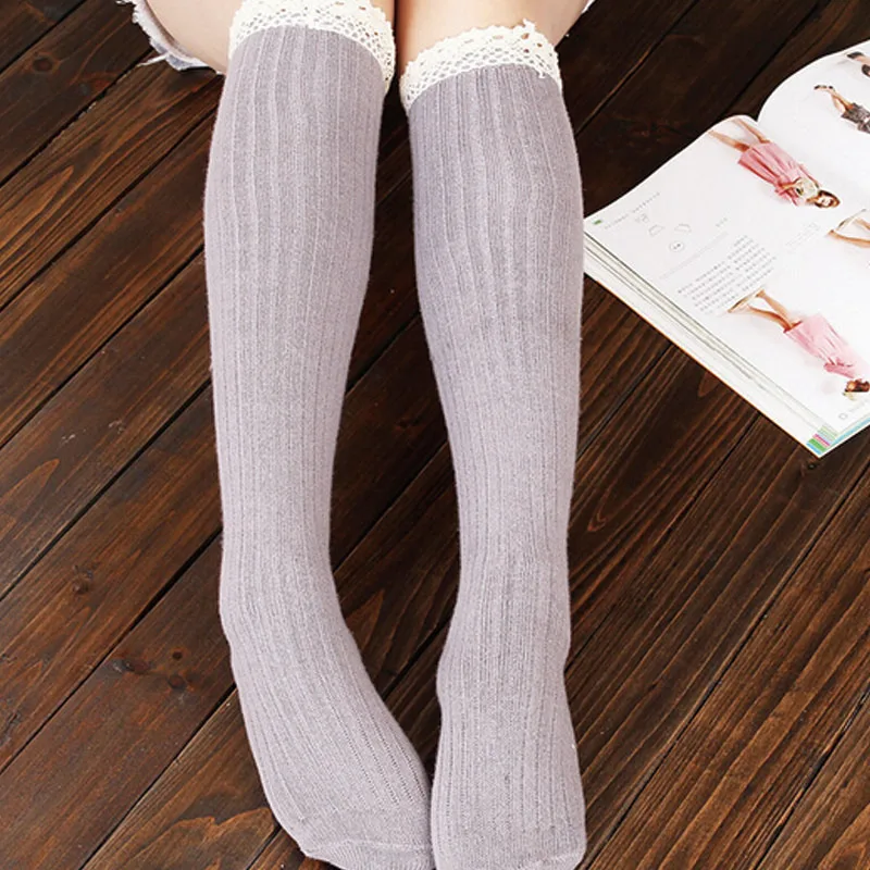 Toivotuksia Ladies Below Knee High Boot Warm Socks With Lace Long Socks