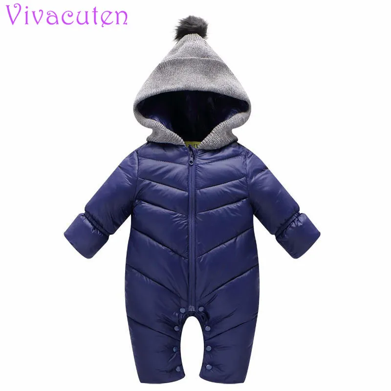 

2018 New born Baby snowsuit down Romper windproof girl boy Super soft Warm spring autumn winter clothes with fur Hooded jumpsuit