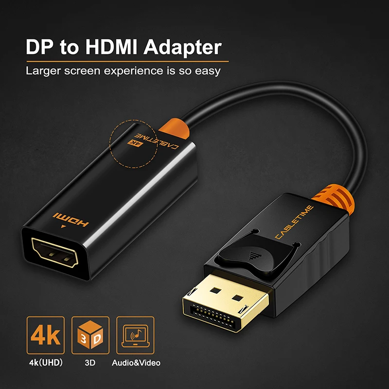 CABLETIME Adapter HDMI 4K Displayport DP to HDMI Adapter 1080P Display Port Cable Converter For PC Laptop HDMI Cable Adapter 076 CABLETIME Adapter HDMI 4K Displayport DP to HDMI Adapter 1080P Display Port Cable Converter For PC Laptop HDMI Cable Adapter 076