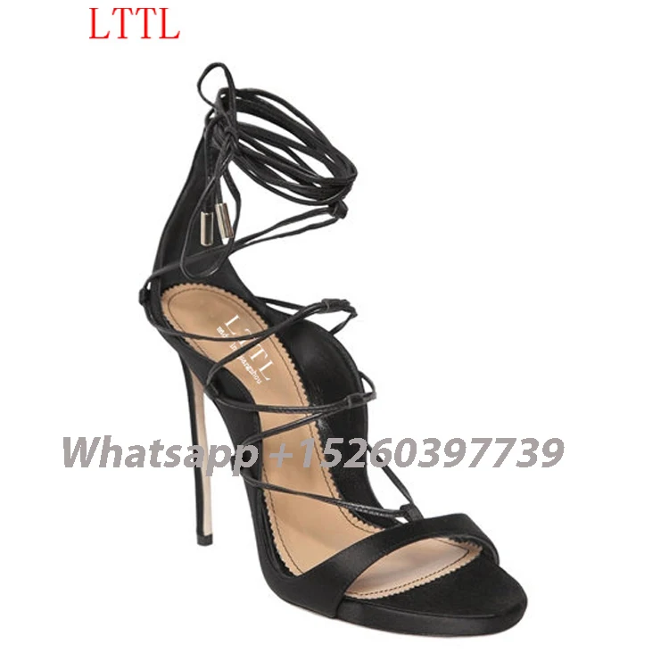 Sexy Open Toe Women Summer Sandals High Heels Lace-up Ankle Cross Strap LTTL Sandals Fashion Ribbons Wedding Party Shoes Women