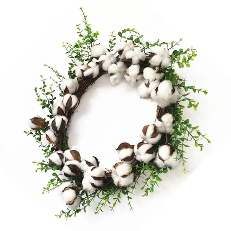 

Artificial Dried Cotton Wreath for Christmas Halloween Threshold Garland Decoration Hanging Pendant DIY Rattan Simulation Wreath