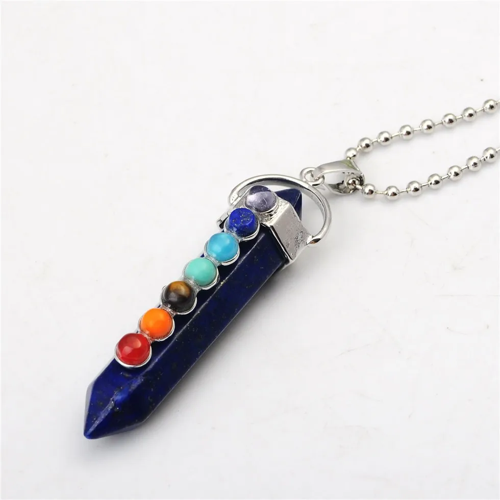 Popular Natural Round Gem Stone Beads 7 Chakra Necklace Pendants Sword Pendulum Charms Healing Reiki Woman Men Yoga Jewellery|Подвески| |
