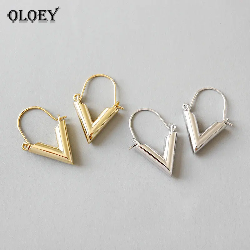 

OLOEY Real 100% 925 Sterling Silver V Shape Geometric Earrings For Women Hanging Dangle Drop Earing Fine Jewelry Gifts YME289