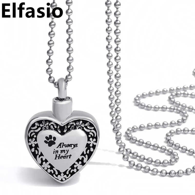 

Always in my heart Dog Paw pet Cremation Keepsake Memorial Urn Womens Girls Stainless Steel Pendant Chain Jewelry UP013