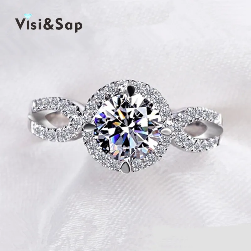 Rings for women 2ct round stone CZ diamond brilliant White gold plated ring wedding Engagement