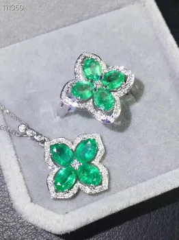 شراءزهرة الطبيعية الزمرد طقم مجوهرات الطبيعية ريال الزمرد 925 فضة 1 قطعة قلادة ، 1 قطعة خاتم