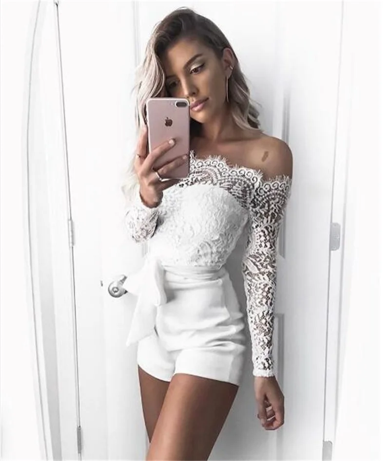 Для женщин кружева без бретелек комбинезон Лето Bodycon Playsuit Клубная одежда пляжные вечерние короткие ползунки 2018 пикантные сетчатые