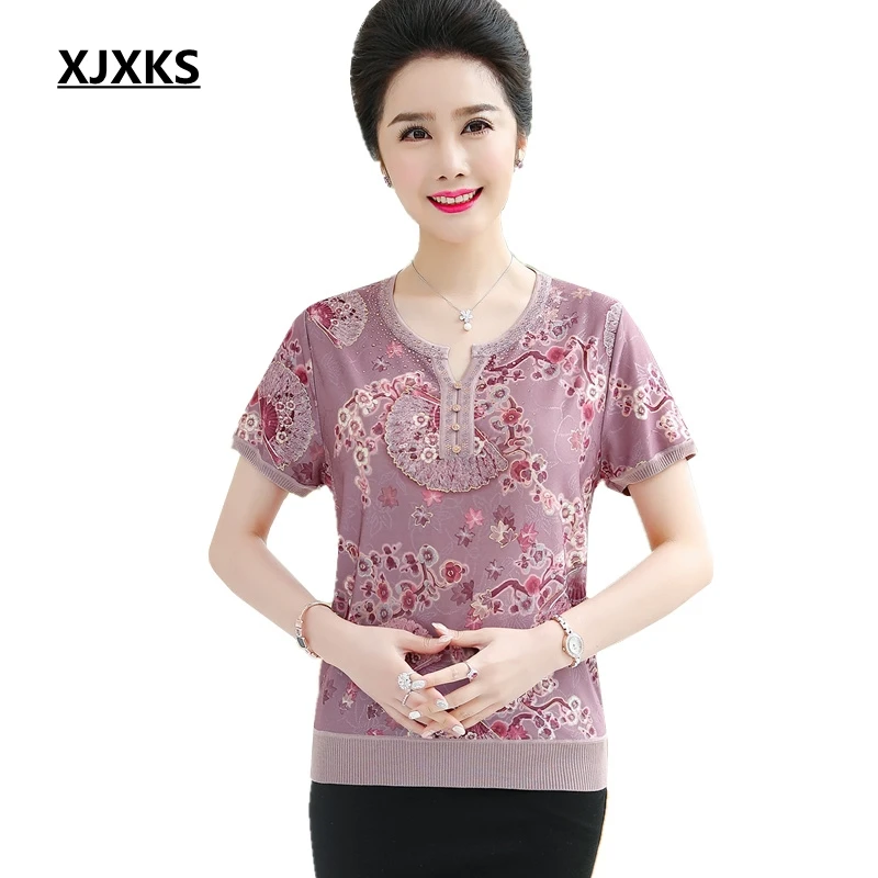 

XJXKS New Arrival 2019 T Shirt Summer Top Tee Shirt Femme Tshirt Women Print T-shirt High Quality Elastic Tops Oversized T Shirt