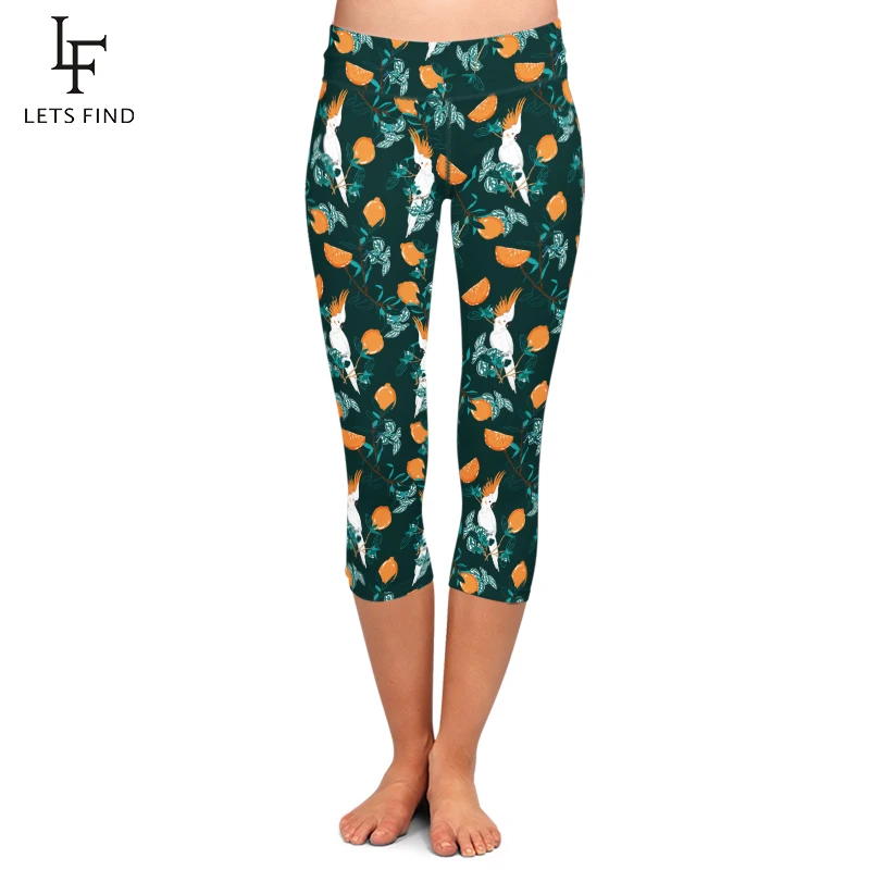 

2019 Summer 3D Parrots and Orange Trees Digital Printing Women Leggings High Waist Fitness Movement Leggings Capri Pants
