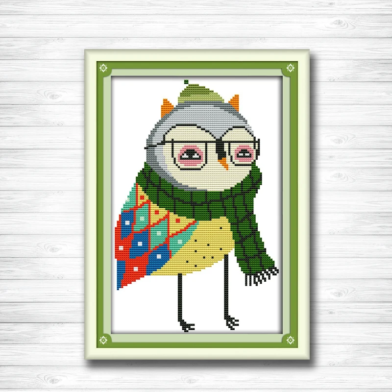 

A depressed Mr. Owl paintings 14CT 11CT counted cross stitch kits embroidery set Needlework Set chinese cross stitch Home decor