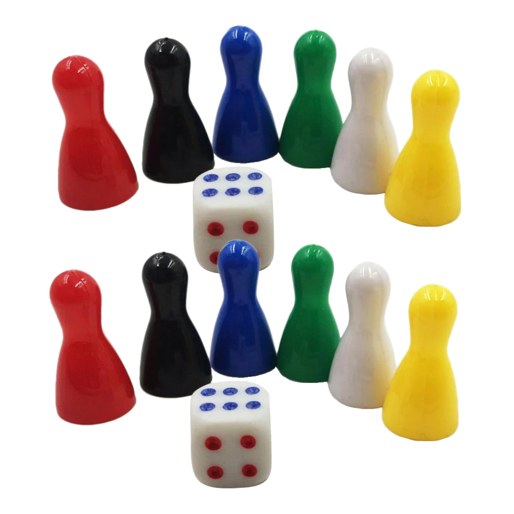 Hot 12Pcs 25mm Vintage Replacement Plastic Game Pieces Chessman and Dice Kids Toys Game Chessman Dice
