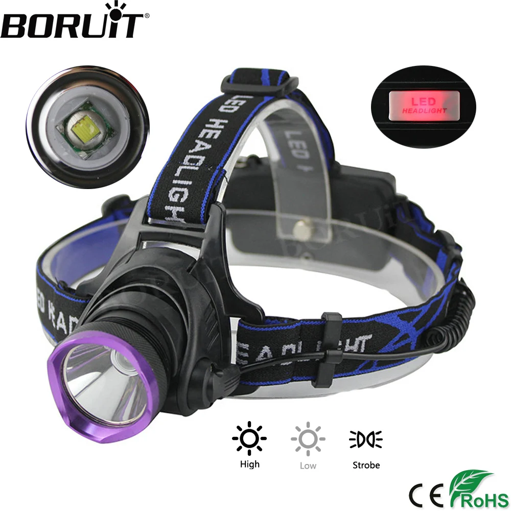 cheap BORUiT 2000LM XML T6 LED Headlight 3 Mode Headlamp Use 18650 Head Torch Outdoor Camping Hunting Waterproof Flashlight