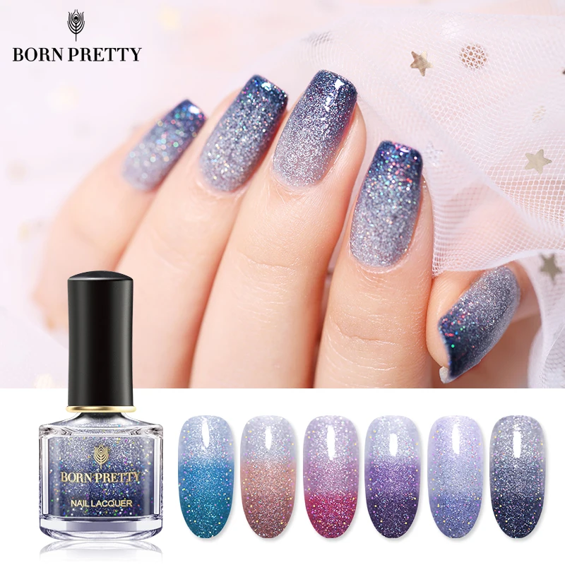 

BORN PRETTY 3 Layers Thermal Nail Polish 6ml Temperature Color Changing Holographic Glitter Nail Art Varnish DIY Tool