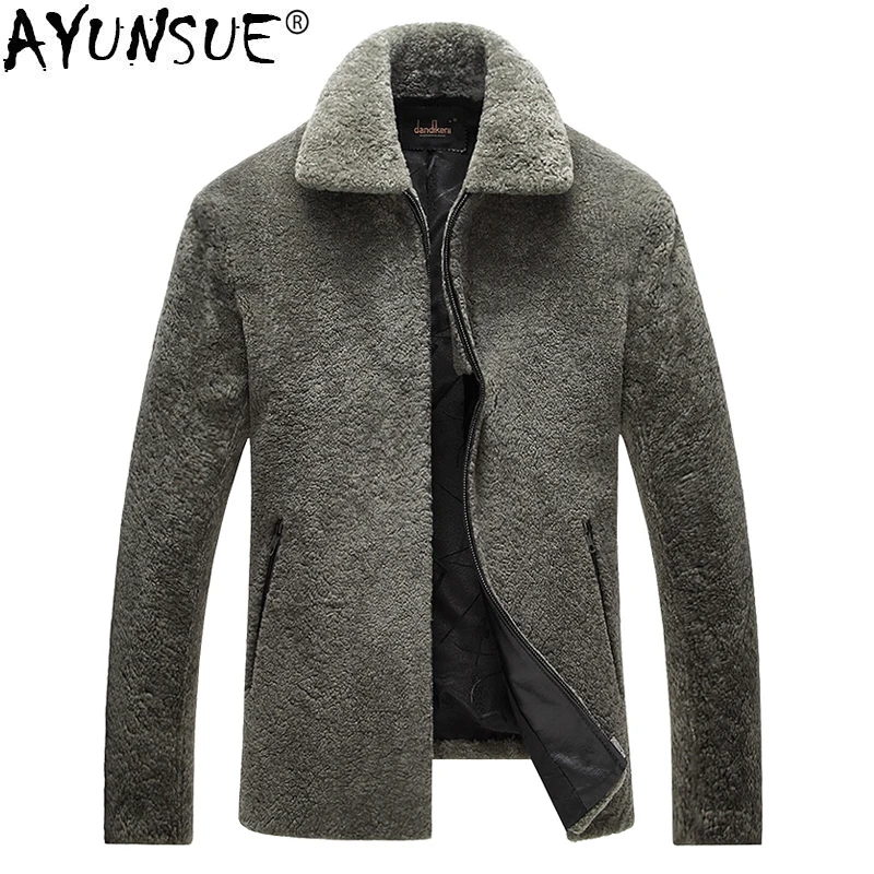 

AYUNSUE Men Fur Coat Real Sheep Shearling Jacket Nature Fur Wool Coat Leather Winter Jacket Middle-aged Men's Jackets 312 KJ796