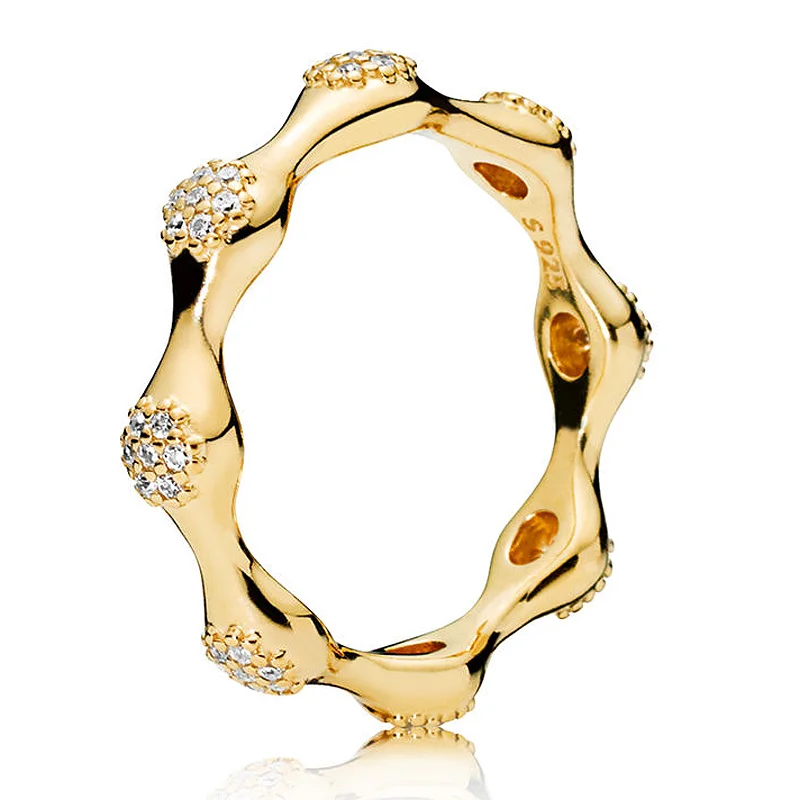 

Authentic 925 Sterling Silver Golden Modern Lovepods Rings With Crystal For Women Wedding Party Gift Fine Pandora Jewelry