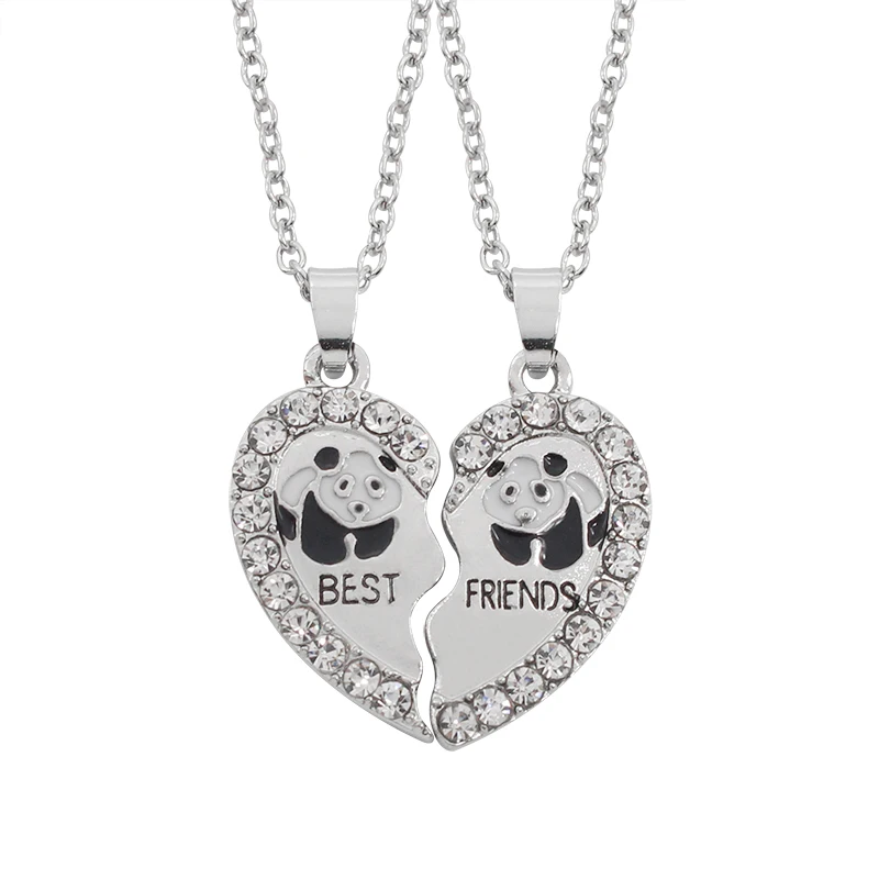 

The Newest Fashion Broken Heart Best Friends Pendant Necklace Set 2 PC/Set Rhinestone Panda Combination Best Friends Necklace