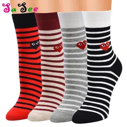 1 пара Новый мультфильм любовь узор смешные носки Для женщин хлопок Симпатичные Носки Happy в полоску носки Harajuku Демисезонный дамы Сокс