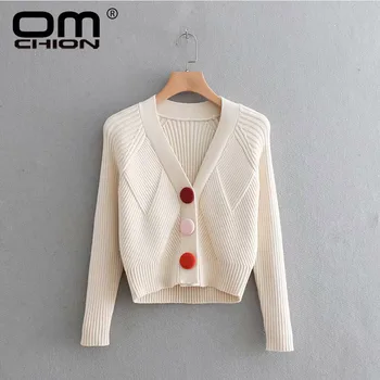 

OMCHION Sueter mujer 2019 Spring Deep V Neck Knitted Sweater Women Casual Colorful Button Korean Short Cardigan Jumper LP154