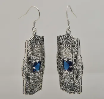 

Retro fashion and personality exquisite hollow out pattern 925 sterling silver sapphire earrings Women jewelry