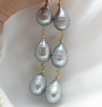 

FREE shipping> >>>Z3611 3line 12mm drip gray freshwater pearl dangle earring