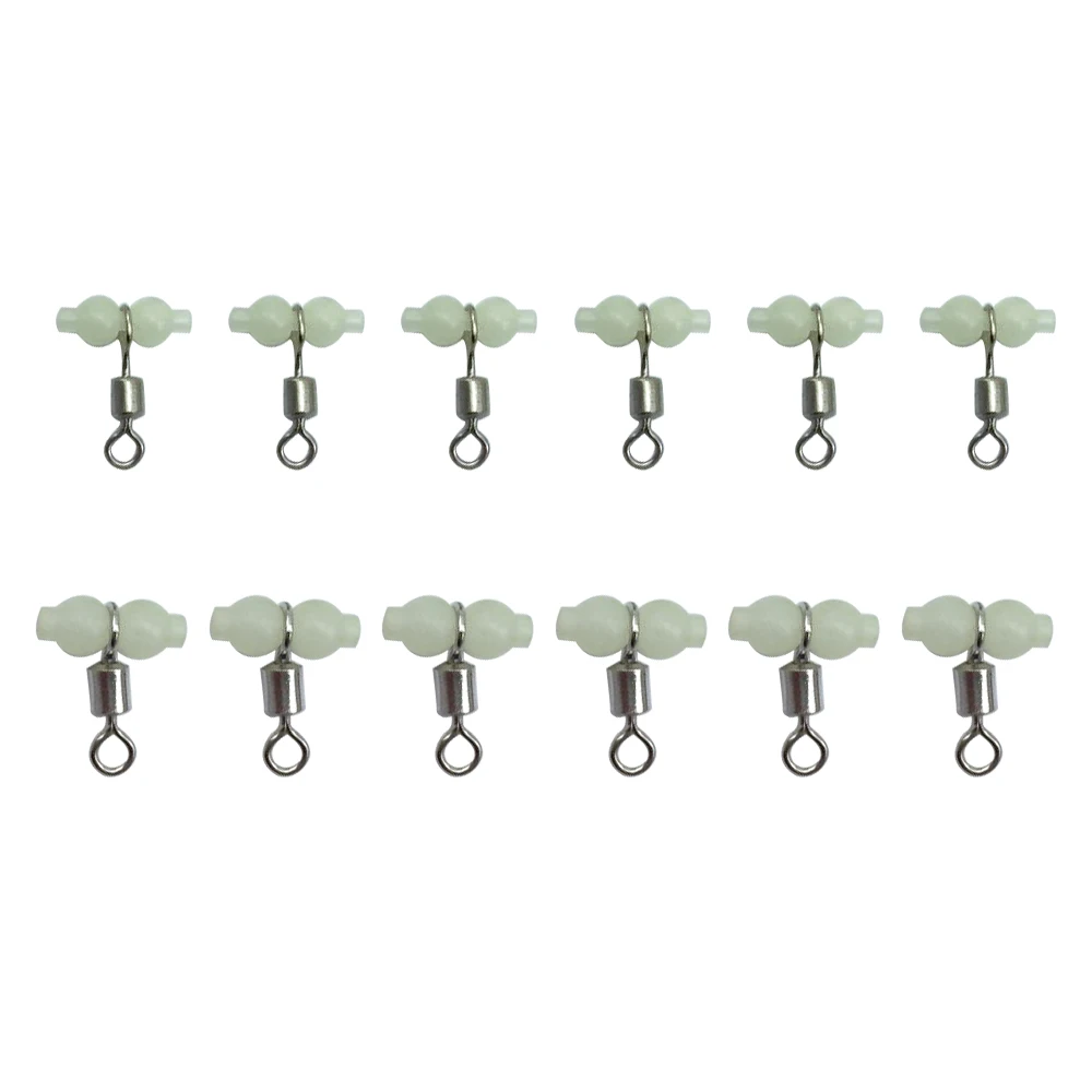 

12Pcs Fishing 3 Way Rolling Swivel T-shape Durable Cross-line Connector with Luminous Beads Sea Fishing Accessories Tackle