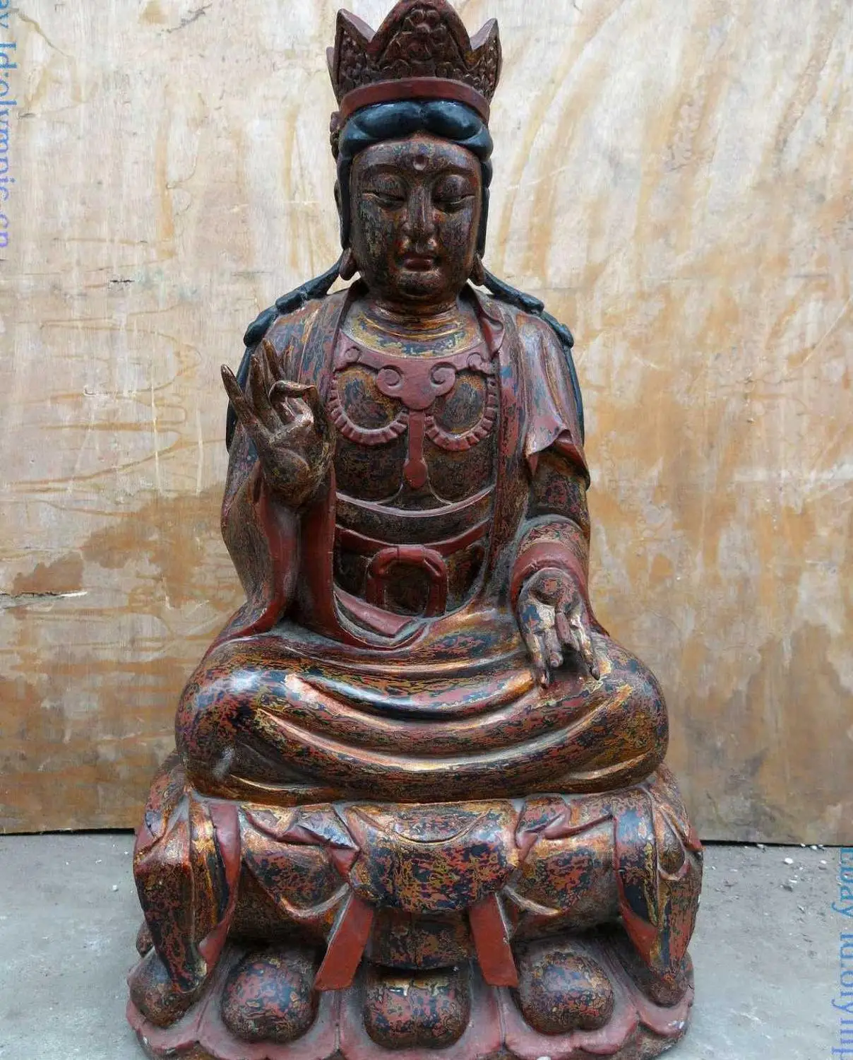 

29" China wood handmade lacquer carved buddhism Kwan-yin buddha sculpture statue