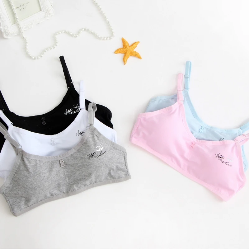 Young Girls Student Training Bra Wire Free Adjustable Cotton Letters Underwear