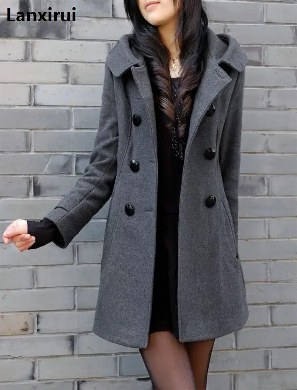 New Winter Fur Collar Woolen Coat Wool Windbreaker Women Cashmere Coat Winter Jacket Women Female Plus