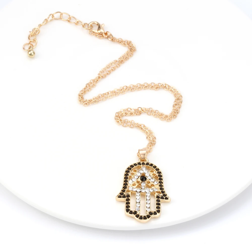 Женское ожерелье с подвеской Хамса кристаллами|necklace jewelry|gold necklacehamsa hand pendant |