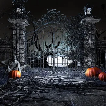 

Night Door Halloween Pumpkin Scary Light background Vinyl cloth High quality Computer print party backdrops