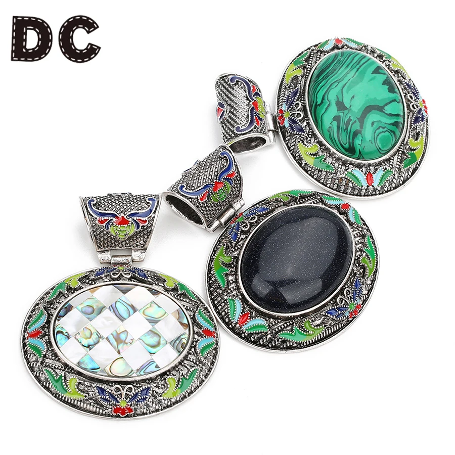 

DC 2019 Fashion Retro Oval Pendants Necklace 60*72mm Natural Stone Bohemian Ethnic Abalone Shell Charms DIY Jewelry Findings