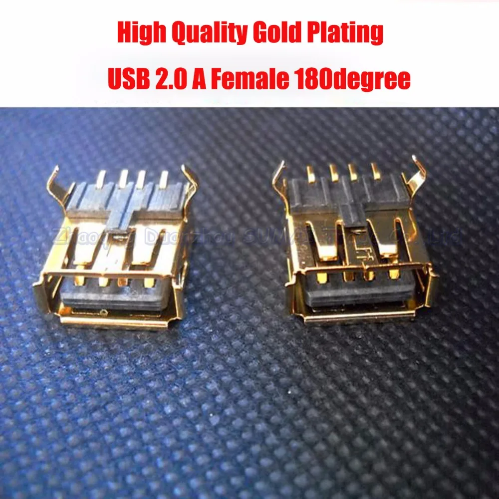 5pcs High Quality Gold Plating USB 2.0 A Female 180 degree 4P 2.0 USB
