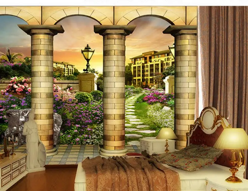 3d name wallpapers Home Decoration Roman column arches Peacock backdrop