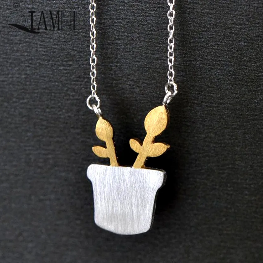 QIAMNI 925 Sterling Silver Yellow Pots Plant Necklace Pendant Collar