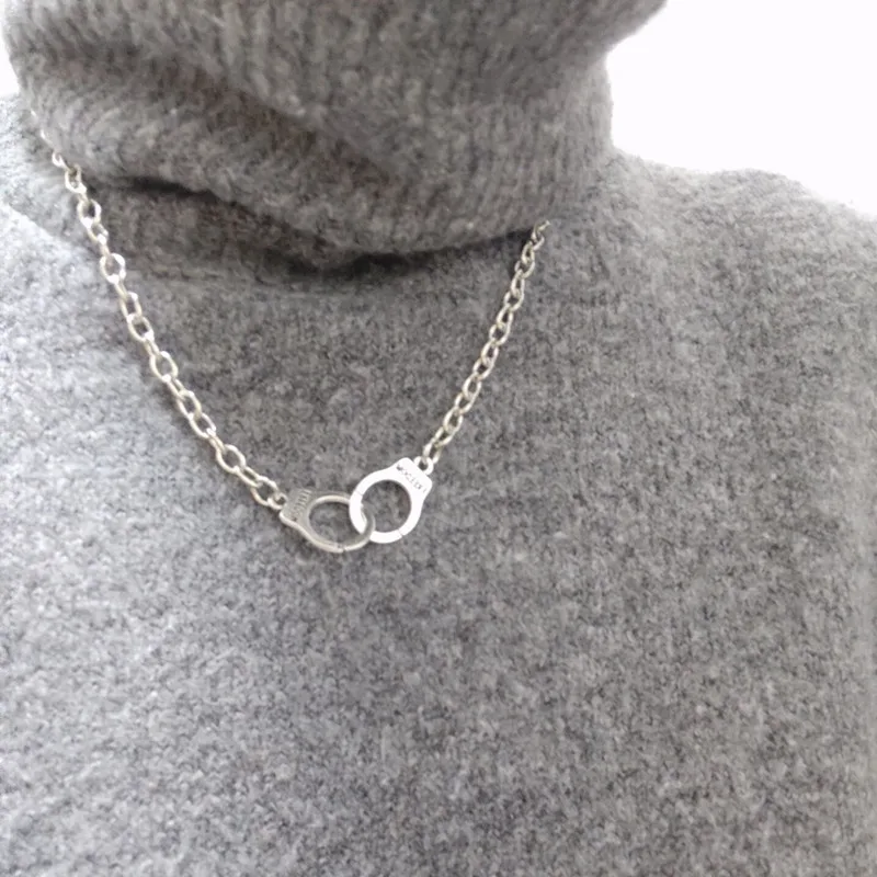 Серебряная цепочка из нержавеющей стали, ожерелье с подвеской Handcuf для мужчин и женщин, ожерелье унисекс 45 см/50 см, Прямая поставка