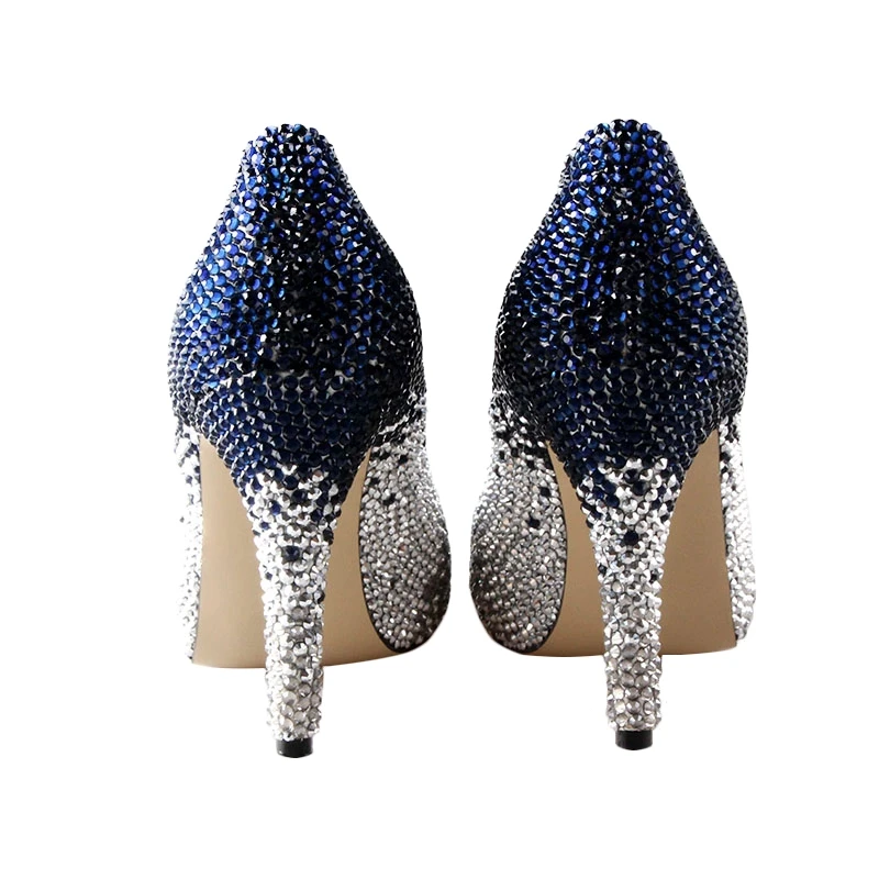 Chs407 Mix Color P Toe Navy Blue Crystal Bridal Wedding Shoes Chs407 Mix Color P Toe Navy Blue Crystal Bridal Wedding Shoes Dress Pumps High Heels Women Custom Made Size In S From