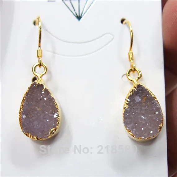 

H-CE35 Teardrop Druzy Earrings Druzy Agat Earrings Gold Color