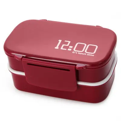 Bento Box японский стиль Ланч-бокс двухэтажный микроволновая печь Герметичный пищевой контейнер с ложками или палочками для еды для детей и взрослых - Цвет: Red