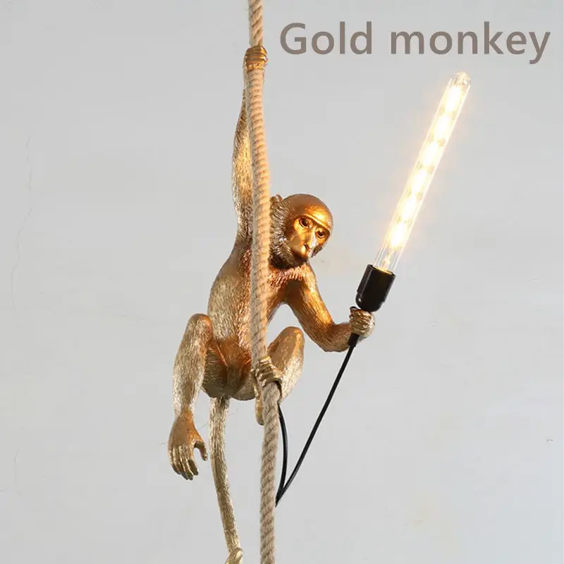 LukLoy современный подвесной светильник лампа в форме обезьяны Лофт пеньковая веревка лампа коридор исследование кафе обезьяна подвесной светильник подвесной винтажный светильник - Цвет корпуса: Gold monkey
