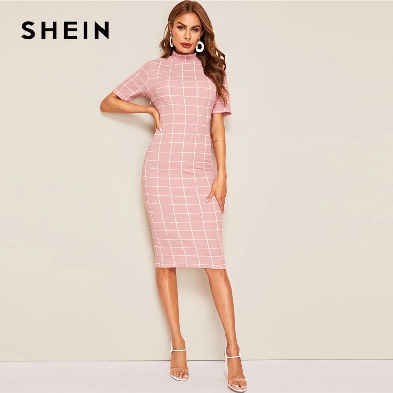 Женское текстурированное платье карандаш SHEIN элегантное розовое с воротником